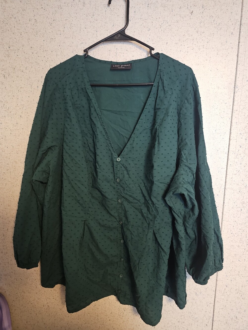 Green Button-Front Textured Blouse - It Fits Small
